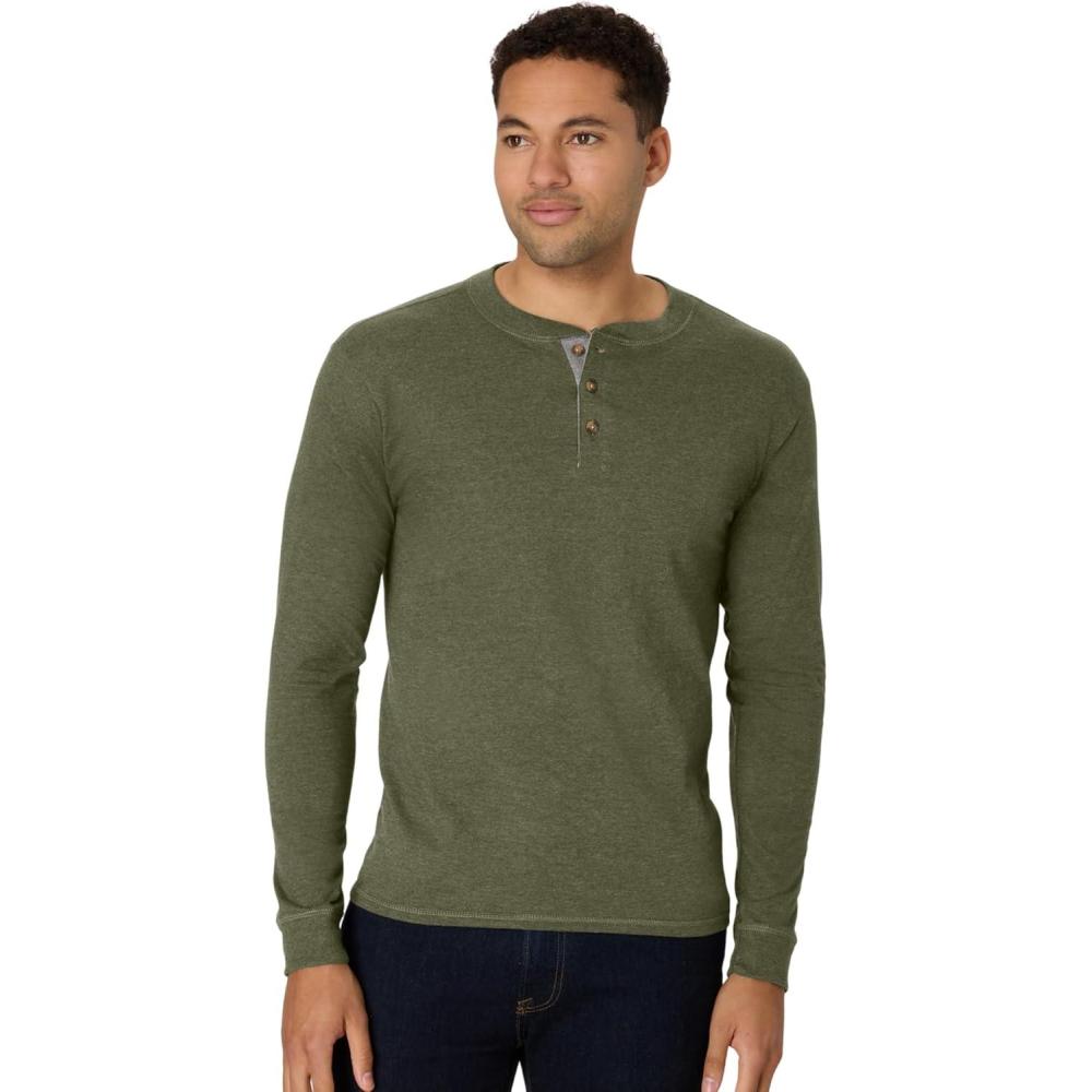 imageHanes T Beefyt Henley Mens Cotton Long Sleeve ShirtsCamouflage Green Htr