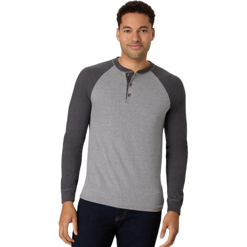 imageHanes T Beefyt Henley Mens Cotton Long Sleeve ShirtsOxford GraySlate Heather