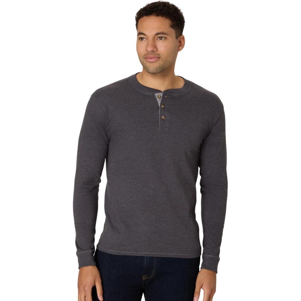 imageHanes T Beefyt Henley Mens Cotton Long Sleeve ShirtsSlate Heather