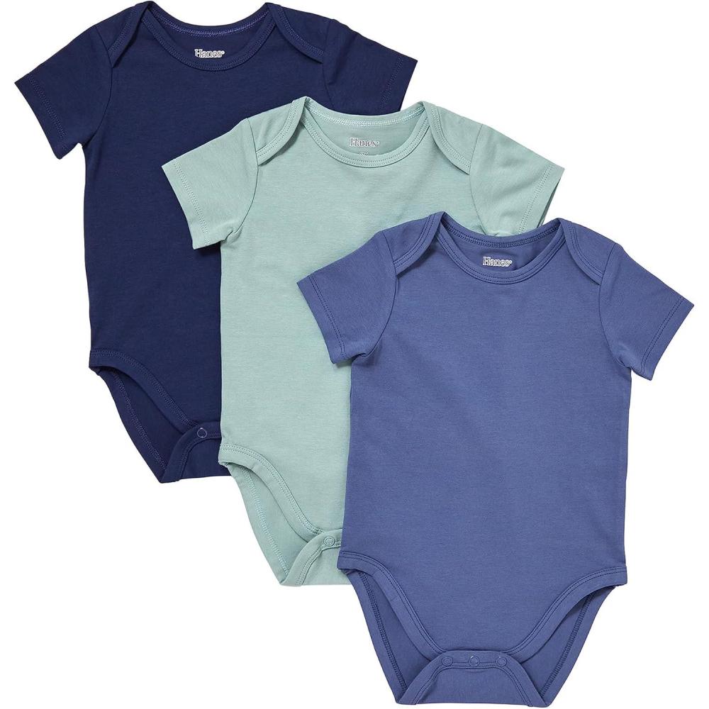 imageHanes Unisex Baby Pure Comfort Short Sleeve Bodysuits Infant Bodysuits Boys ampamp Girls 3packGreenBlue
