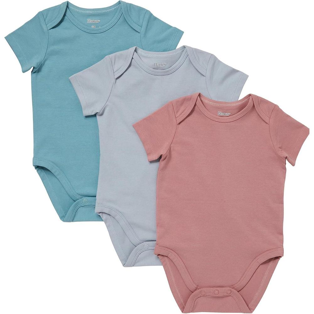 imageHanes Unisex Baby Pure Comfort Short Sleeve Bodysuits Infant Bodysuits Boys ampamp Girls 3packGreyRustBlue