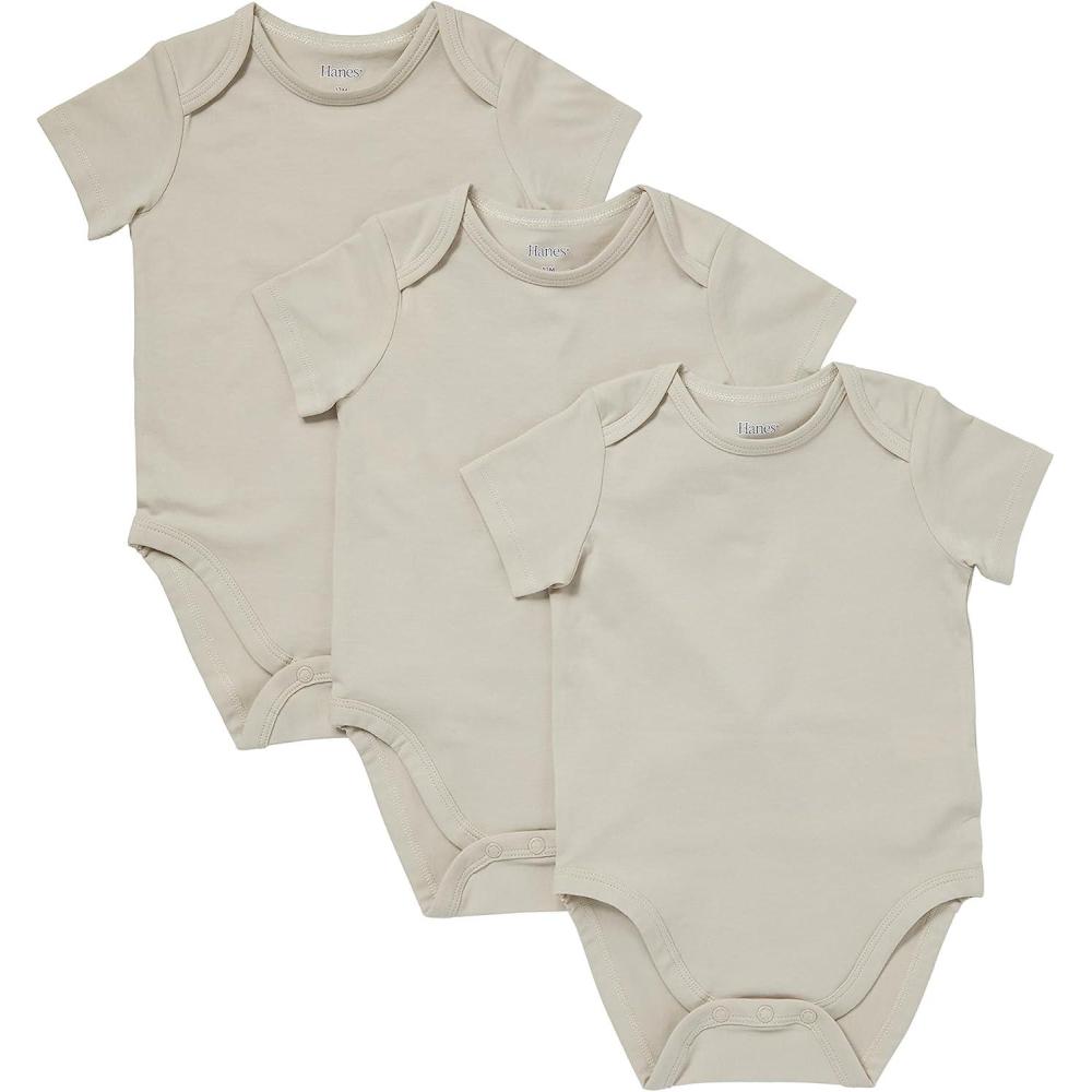 imageHanes Unisex Baby Pure Comfort Short Sleeve Bodysuits Infant Bodysuits Boys ampamp Girls 3packMushroom Beige