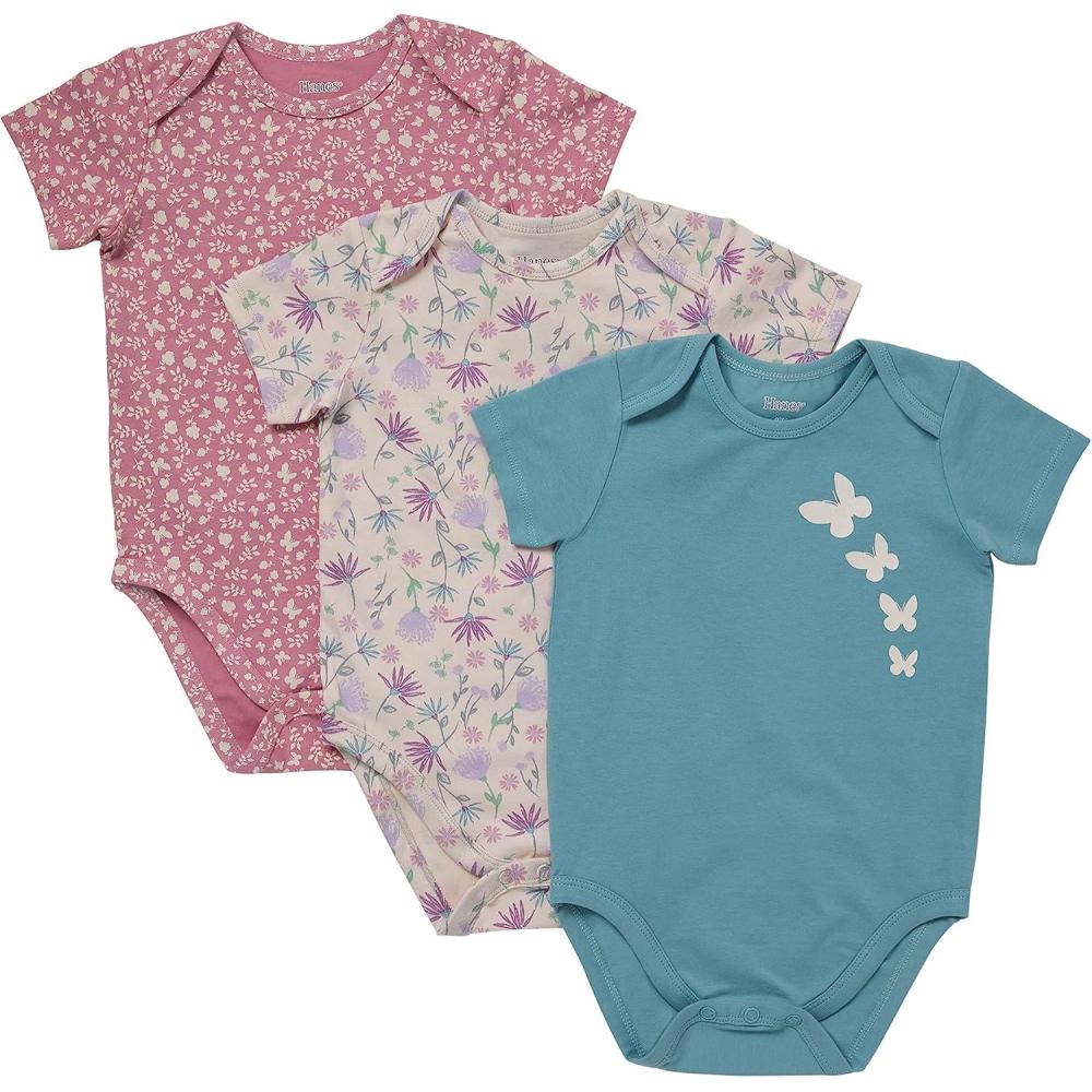 imageHanes Unisex Baby Pure Comfort Short Sleeve Bodysuits Infant Bodysuits Boys ampamp Girls 3packRoseBlushBlue