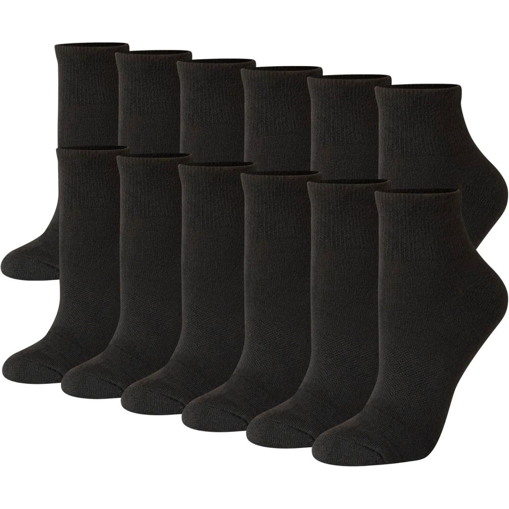 imageHanes Womens 6Pair Comfort Fit Ankle SocksBlack 12 Pack