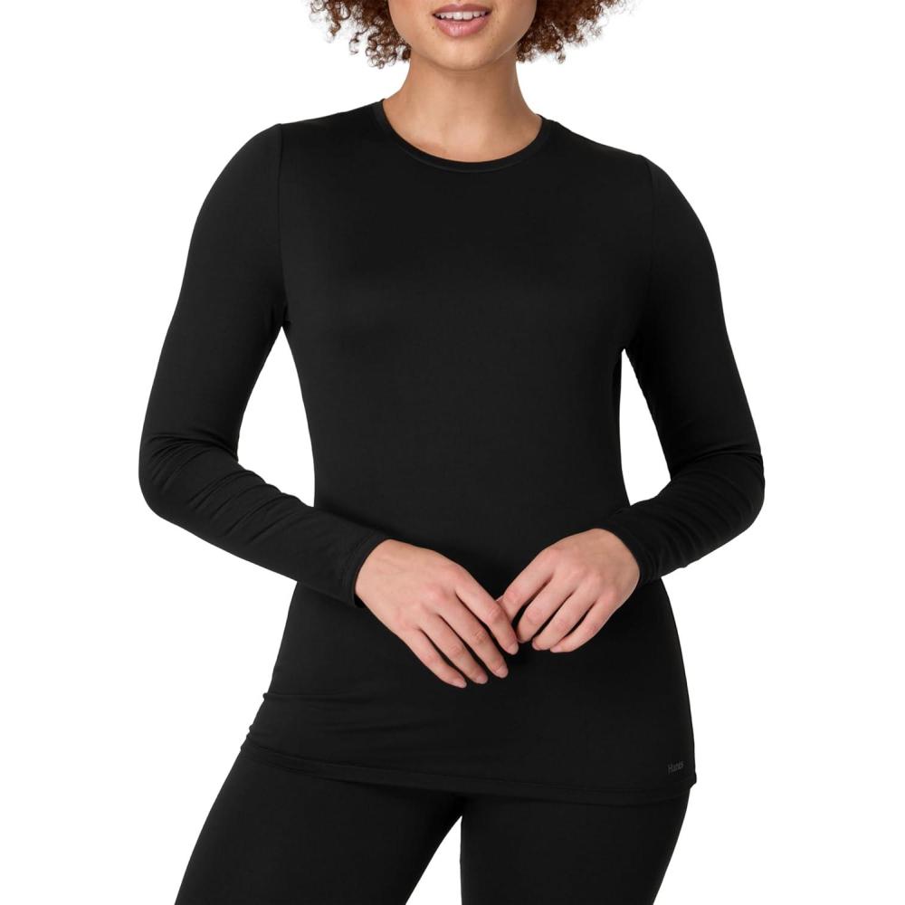 imageHanes Womens Base Layer Top LongSleeve Shirt MoistureWicking Odor ProtectionBlack