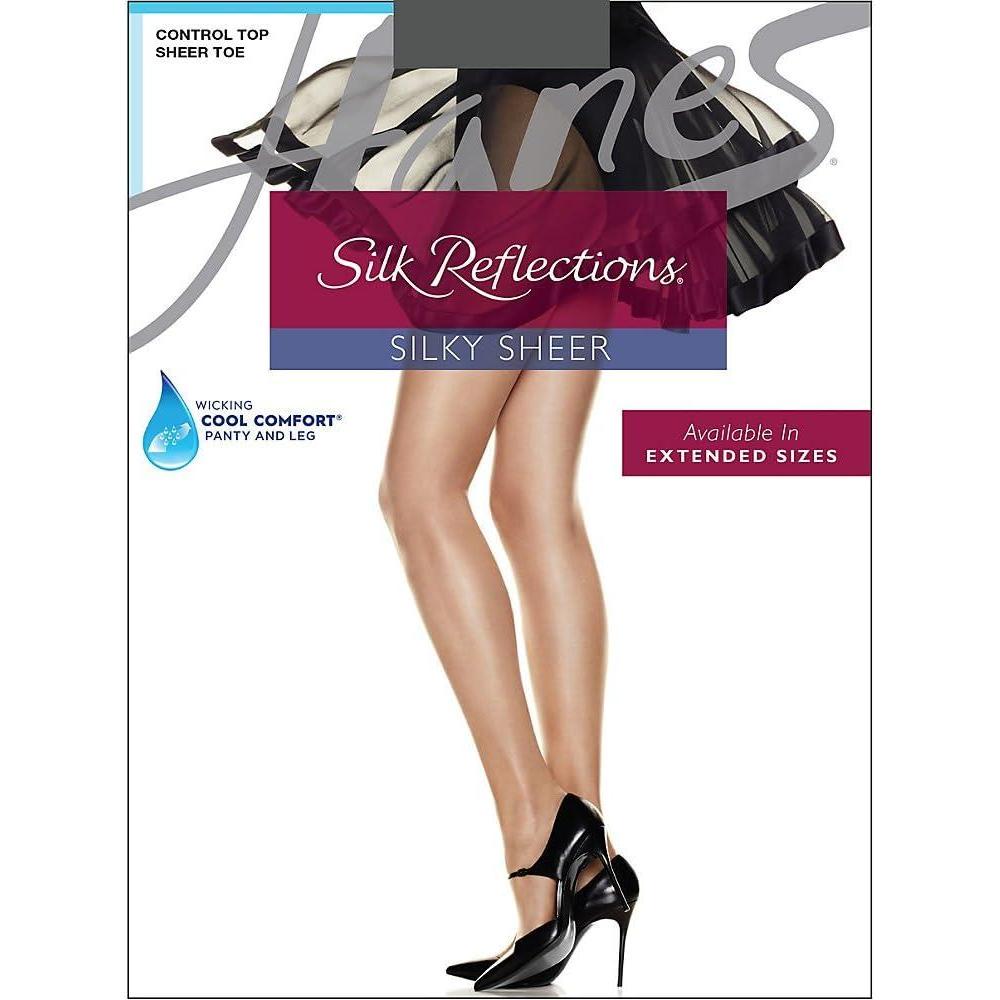imageHanes Womens Control Top Sheer Toe Silk Reflections Panty HoseSlvr Smoke 1pack