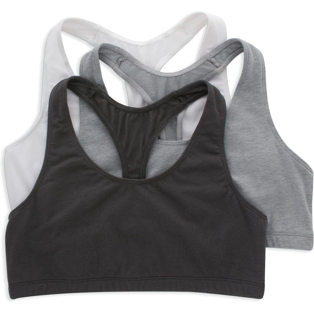 imageHanes Womens Cotton Racerback Bralette Pack Breathable Low Impact Sports Bra 3PackWhiteConcrete HeatherBlack