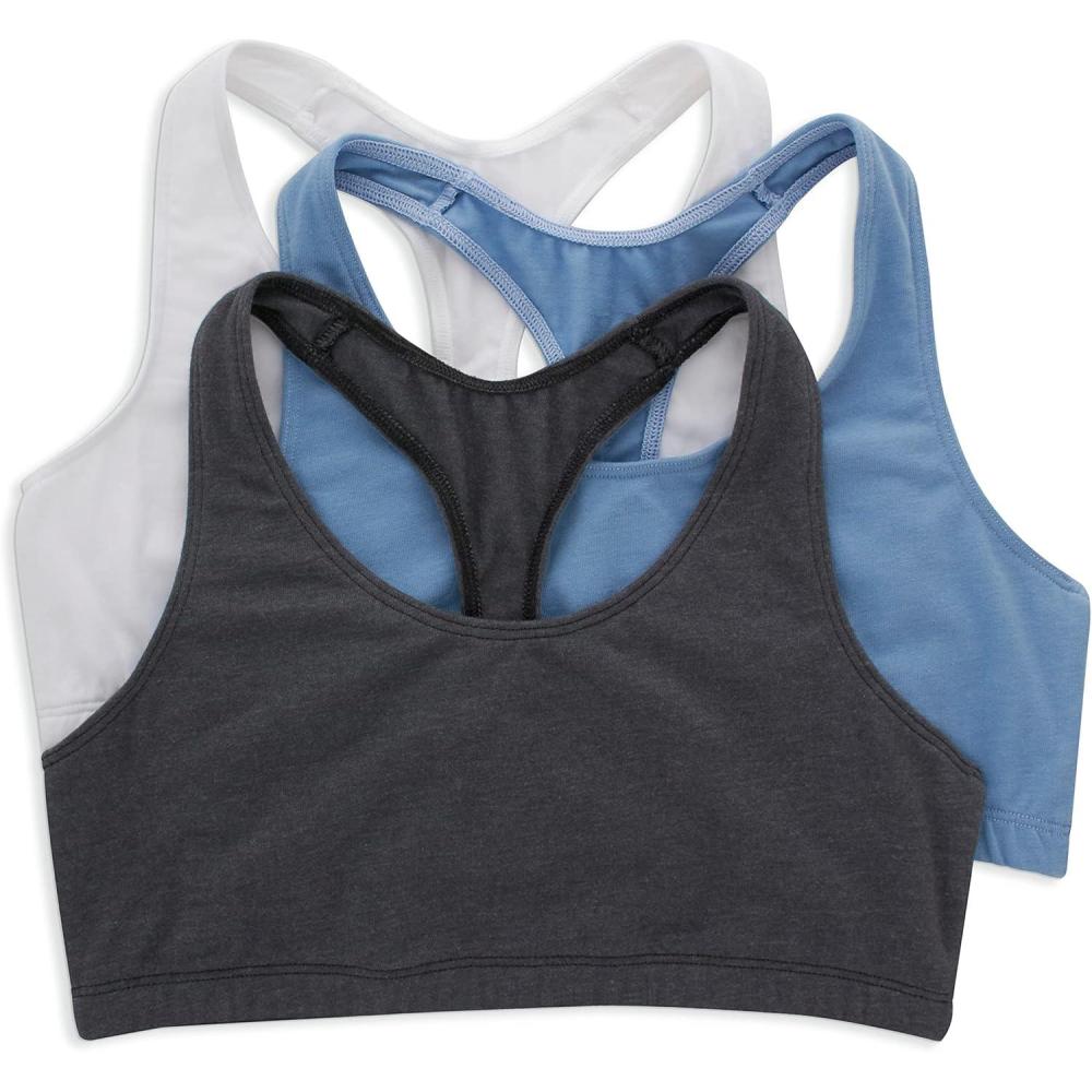 imageHanes Womens Cotton Racerback Bralette Pack Breathable Low Impact Sports Bra 3PackWhiteDenim JacketMoonlite Heather