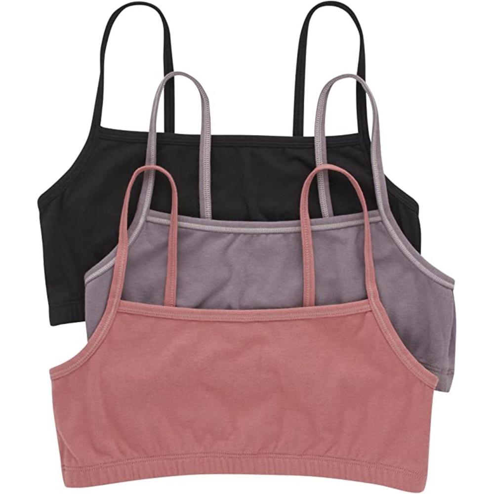 imageHanes Womens Cropped Bralette Pack 3Pack Breathable Crop Top Bras Solid or Assorted 3PackBlackSpiced FigTerra Red