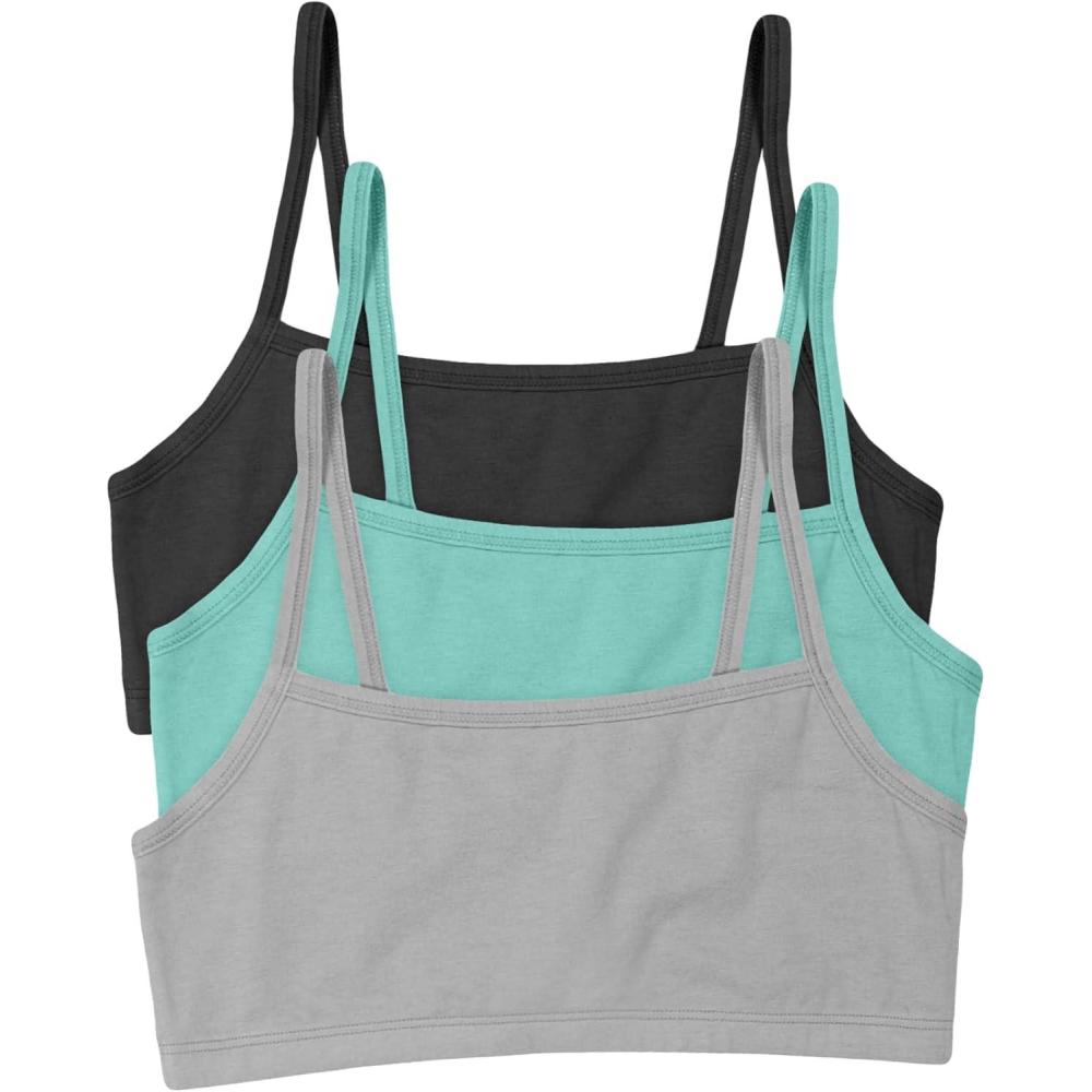imageHanes Womens Cropped Bralette Pack 3Pack Breathable Crop Top Bras Solid or Assorted 3PackConcrete HeatherIsle GreenMoonlight
