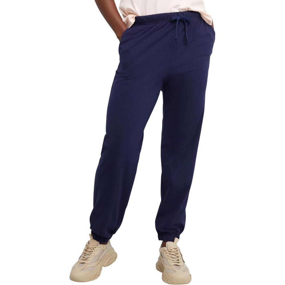 imageHanes Womens Essential Jogger Pants Drawstring Sweatpants for Women 100 Cotton Jersey 29quotAthletic Navy