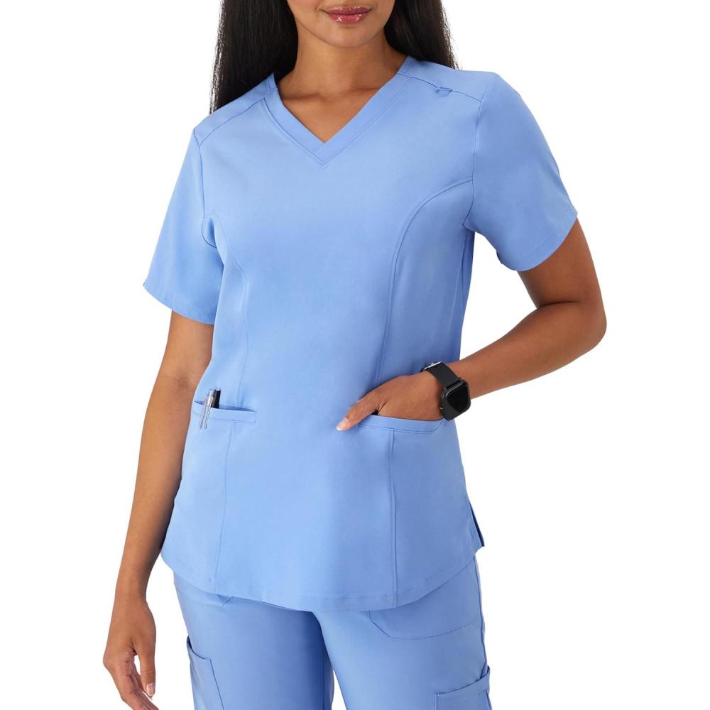 imageHanes Womens Healthcare Top with VNeckline MoistureWicking Stretch Scrub ShirtsCeil Blue 2