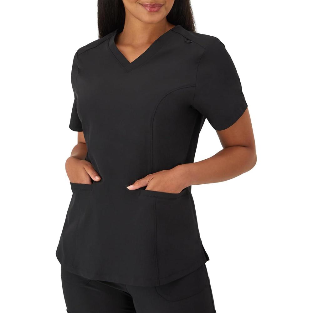 imageHanes Womens Healthcare Top with VNeckline MoistureWicking Stretch Scrub ShirtsNew Ebony