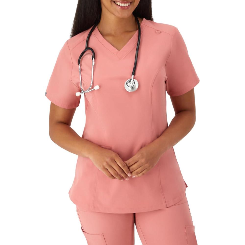 imageHanes Womens Healthcare Top with VNeckline MoistureWicking Stretch Scrub ShirtsRose Ranch Pink