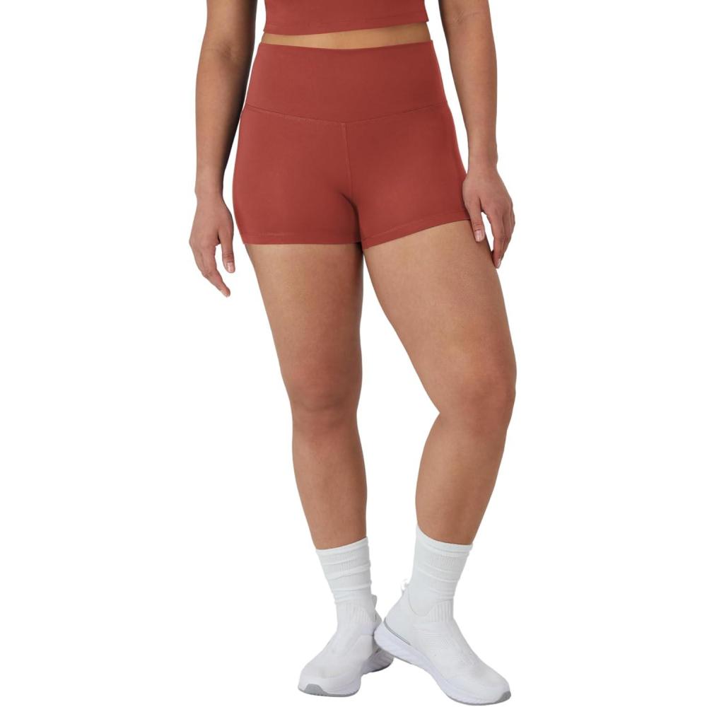 imageHanes Womens Moves Bike Shorts Soft ampamp Stretchy Workout Shorts with Interior Pocket MoistureWicking 3 Or 7quot InseamCoral Camelia