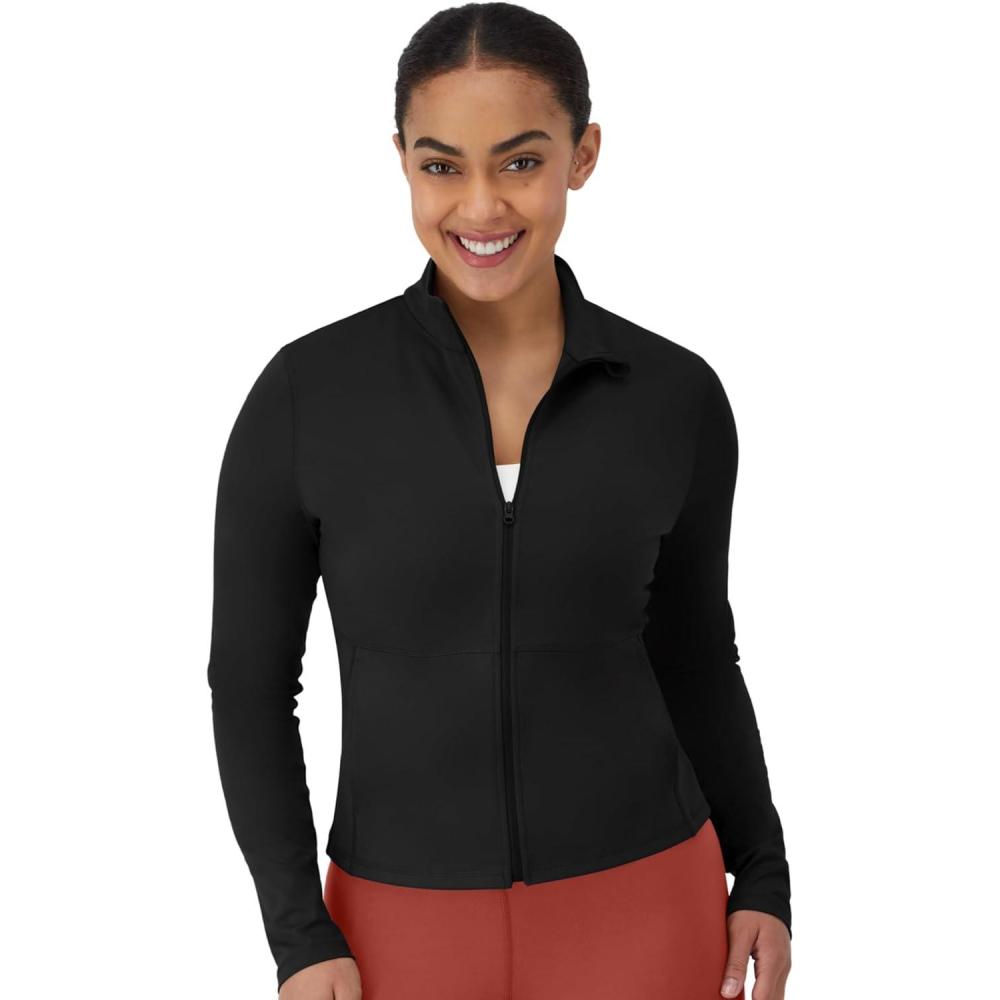 imageHanes Womens Moves Workout Soft ampamp Stretchy Yoga MoistureWicking FullZip Studio JacketBlack