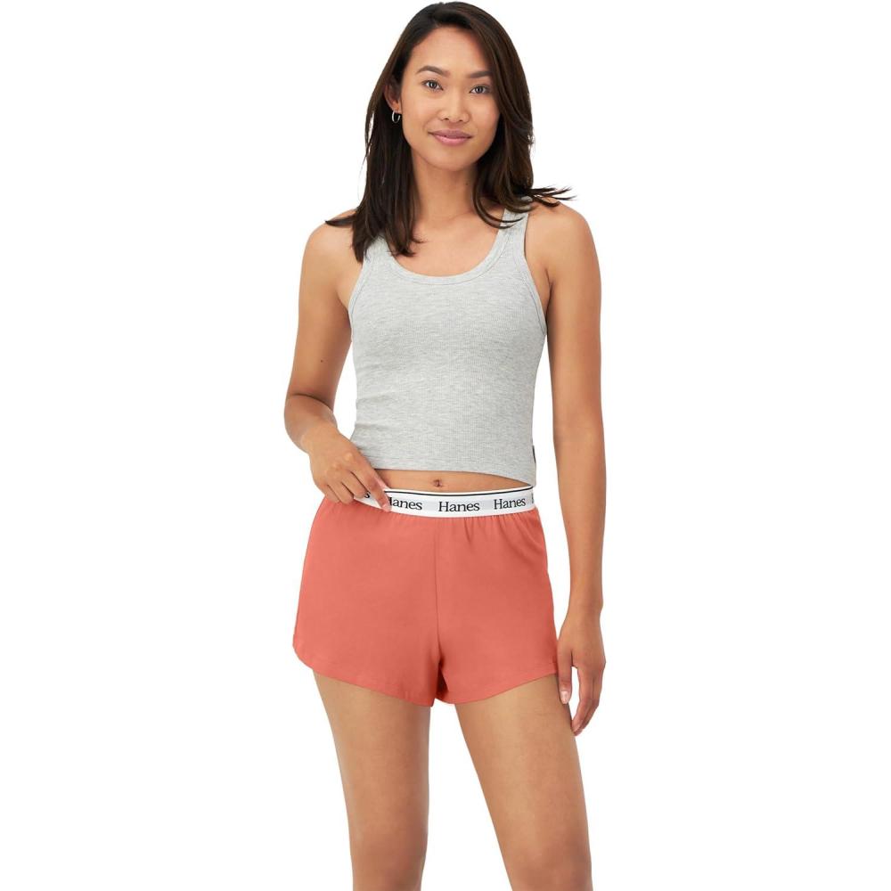 imageHanes Womens Originals Comfywear Rib Crop Tank and Sleep Shorts 2Piece SetToasted OrangeHeather Grey