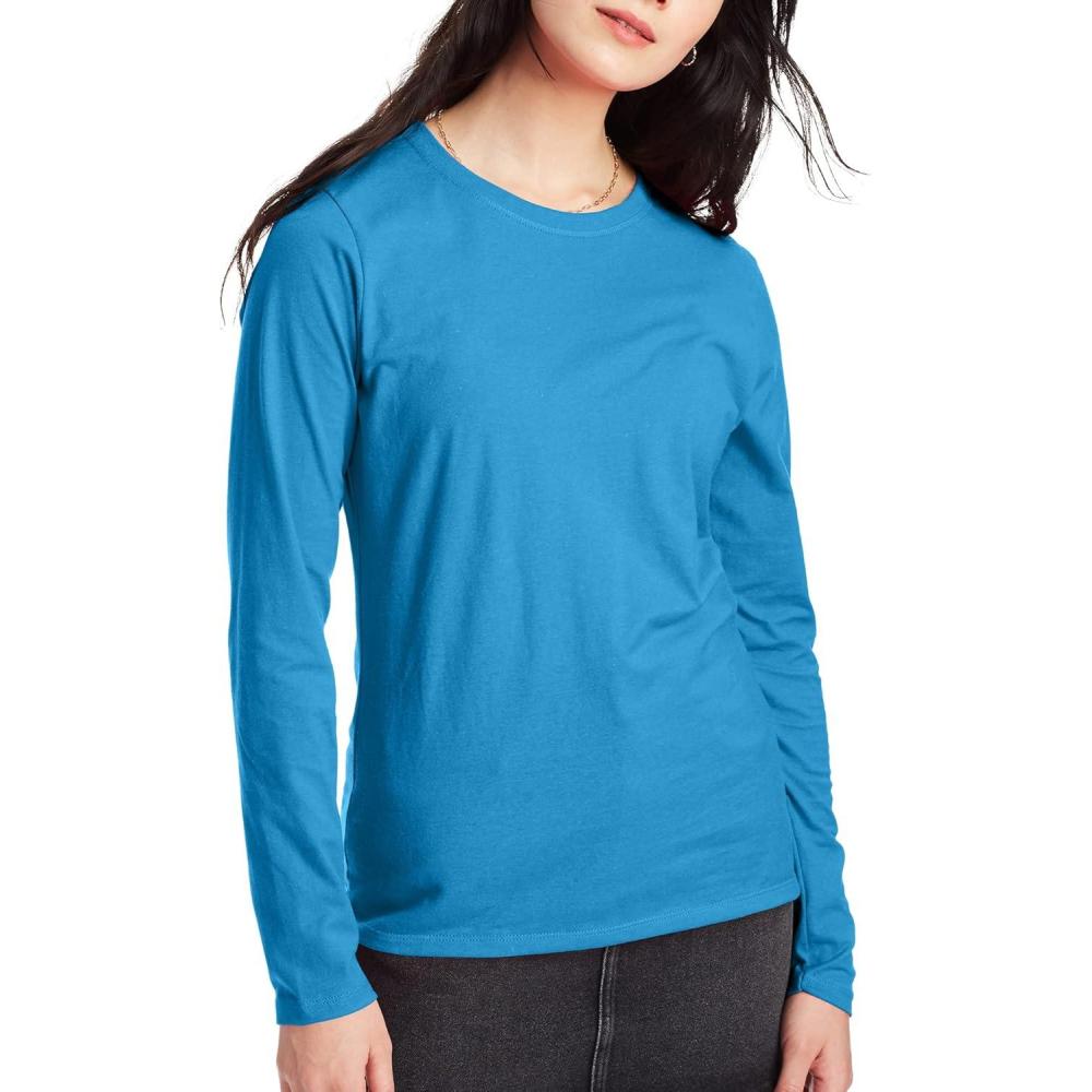 imageHanes Womens Originals Long Sleeve Cotton TShirt Lightweight Crewneck Tee Modern FitDeep Dive
