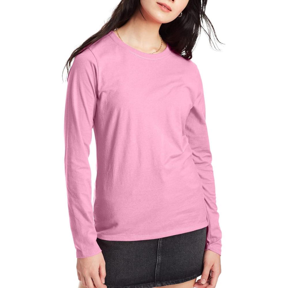 imageHanes Womens Originals Long Sleeve Cotton TShirt Lightweight Crewneck Tee Modern FitPink Swish