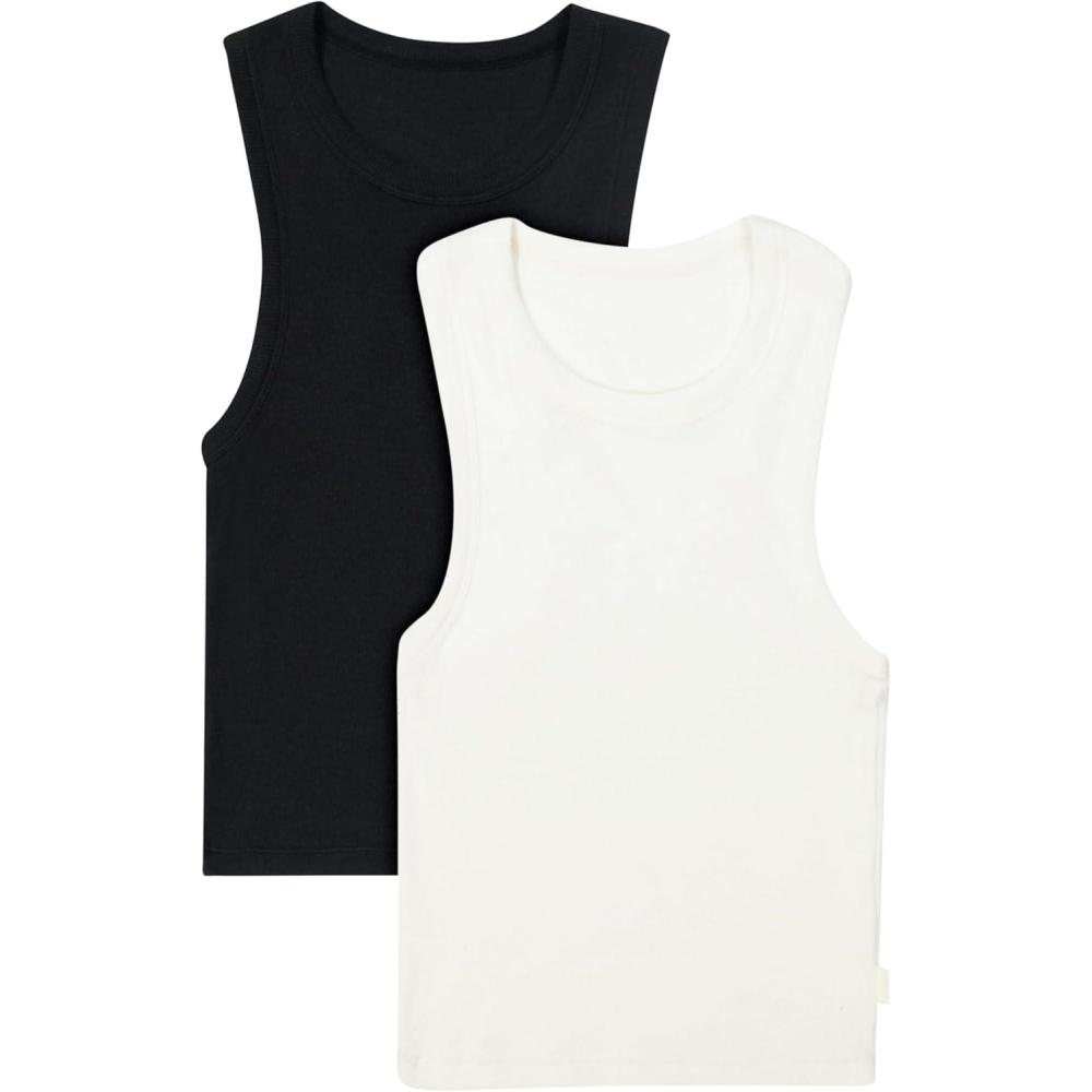 imageHanes Womens Originals Racerback Crop Tank 2Pack Comfywear Supersoft Rib Cropped Tank Top Loungewear PackBlackPearl