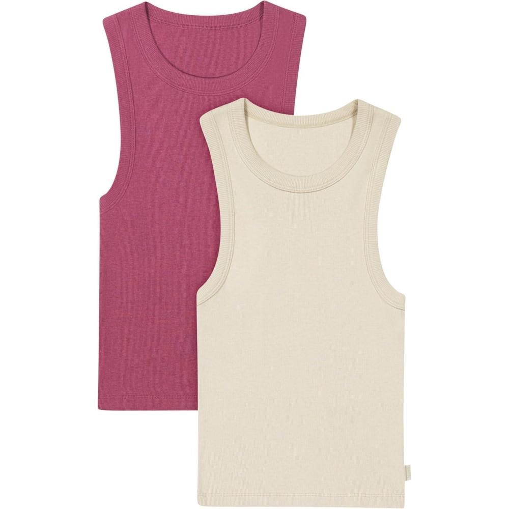 imageHanes Womens Originals Racerback Crop Tank 2Pack Comfywear Supersoft Rib Cropped Tank Top Loungewear PackCocoa ButterMauve Mood