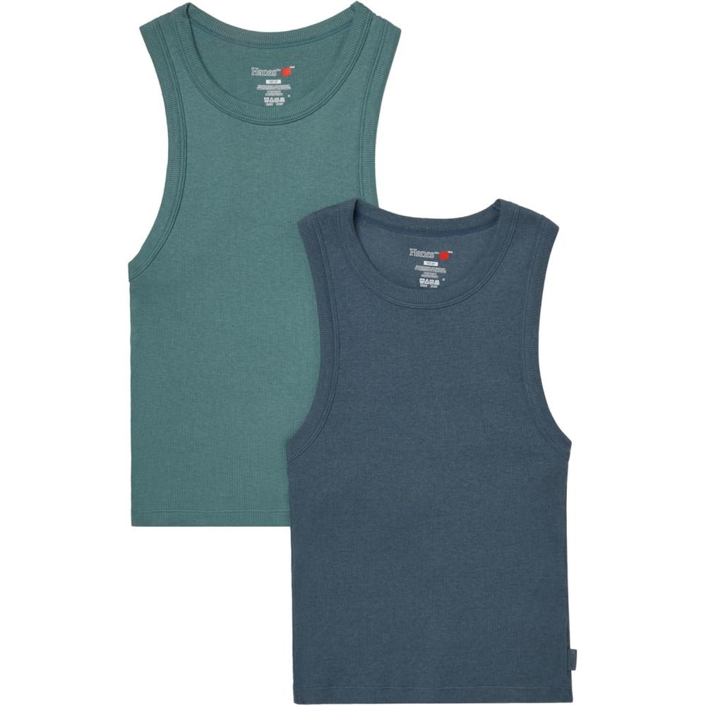 imageHanes Womens Originals Racerback Crop Tank 2Pack Comfywear Supersoft Rib Cropped Tank Top Loungewear PackStargazer GreyFaded Sage Green