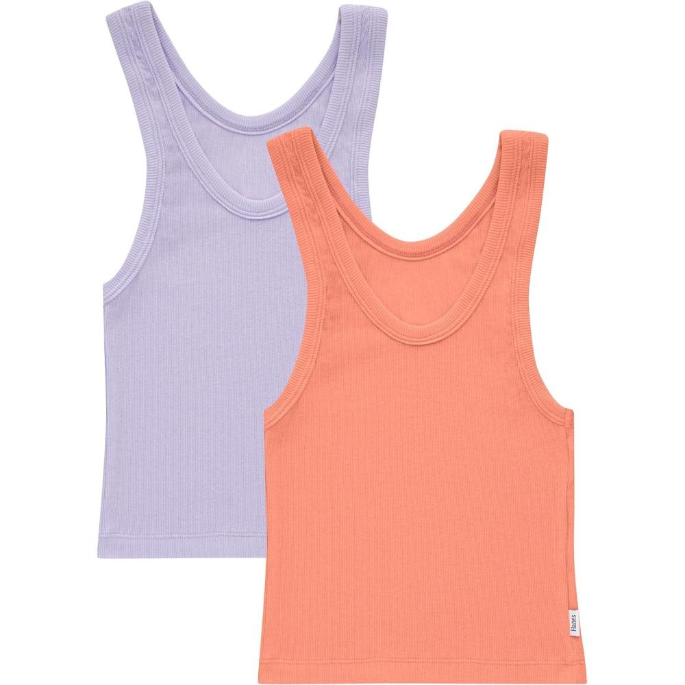 imageHanes Womens Originals Rib Crop Tank Top 2Pack Comfywear Stretch Cotton Cropped TopCameo Stone PinkVega Violet