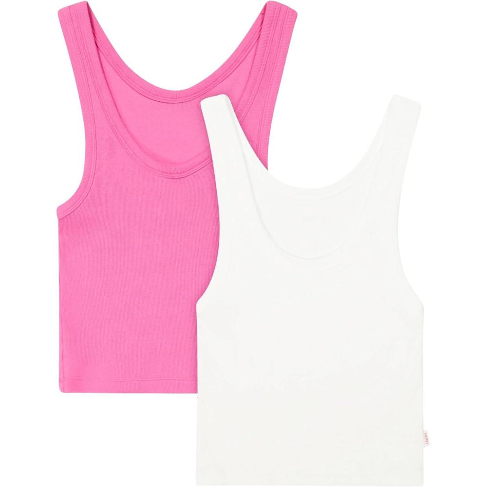 imageHanes Womens Originals Rib Crop Tank Top 2Pack Comfywear Stretch Cotton Cropped TopPink OleanderWhite