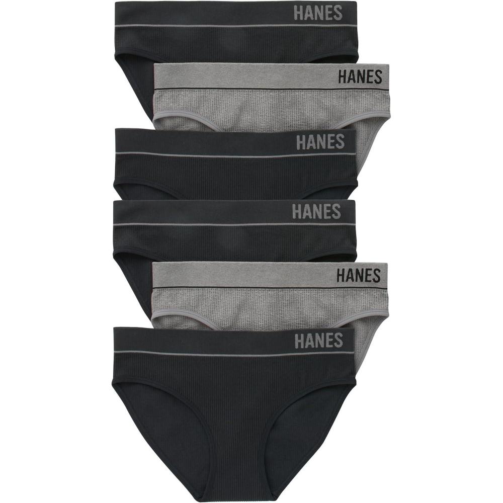 imageHanes Womens Originals Seamless Stretch Rib Bikini Panties Pack Assorted Colors 6Pack4 Black2 Heritage Grey Marle