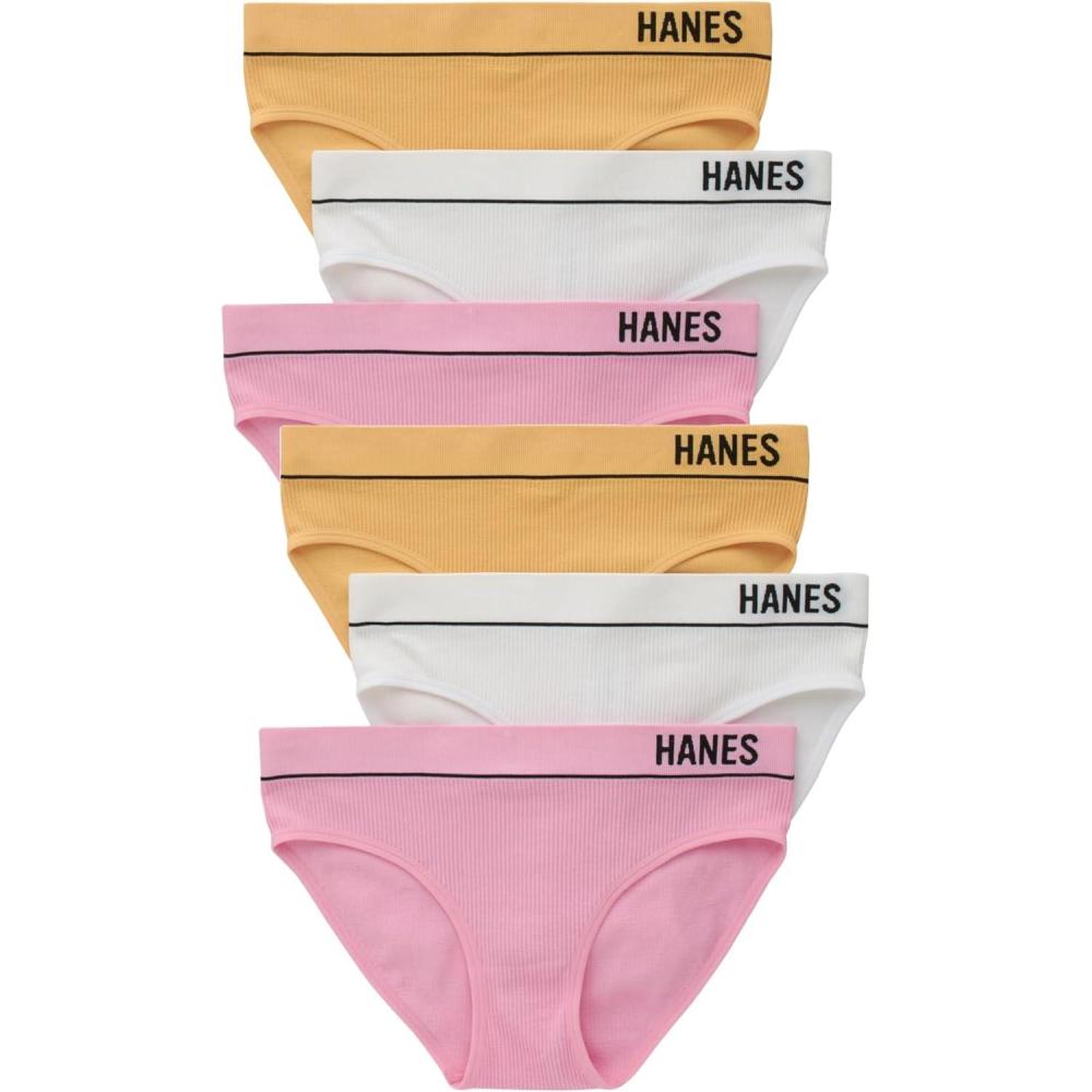 imageHanes Womens Originals Seamless Stretch Rib Bikini Panties Pack Assorted Colors 6PackGoldieWhiteGumball Pink