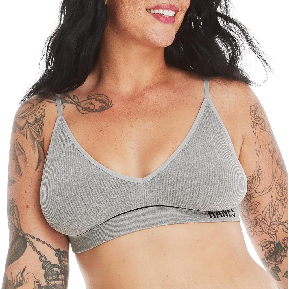 imageHanes Womens Originals Seamless Triangle Rib Bralette Soft Ribbed Bras ComfortFlex Fit BraHeritage Grey Marle