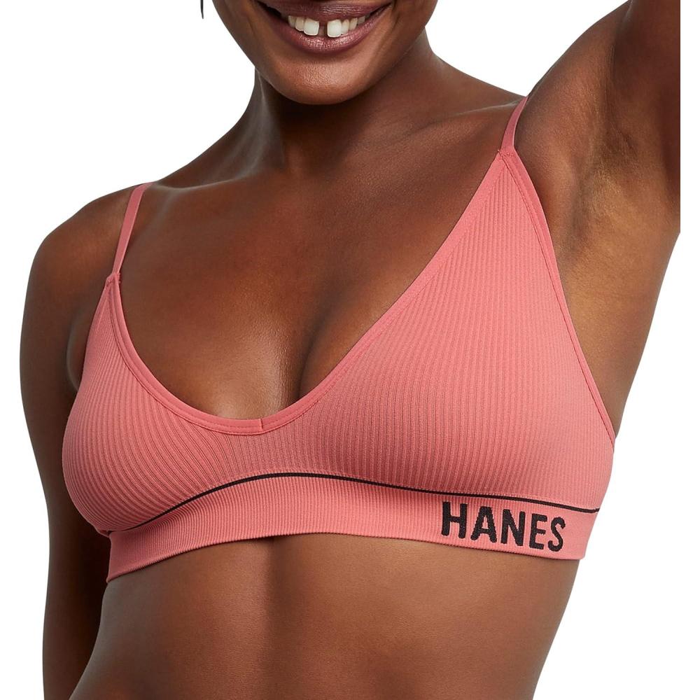 imageHanes Womens Originals Seamless Triangle Rib Bralette Soft Ribbed Bras ComfortFlex Fit BraPink Begonia