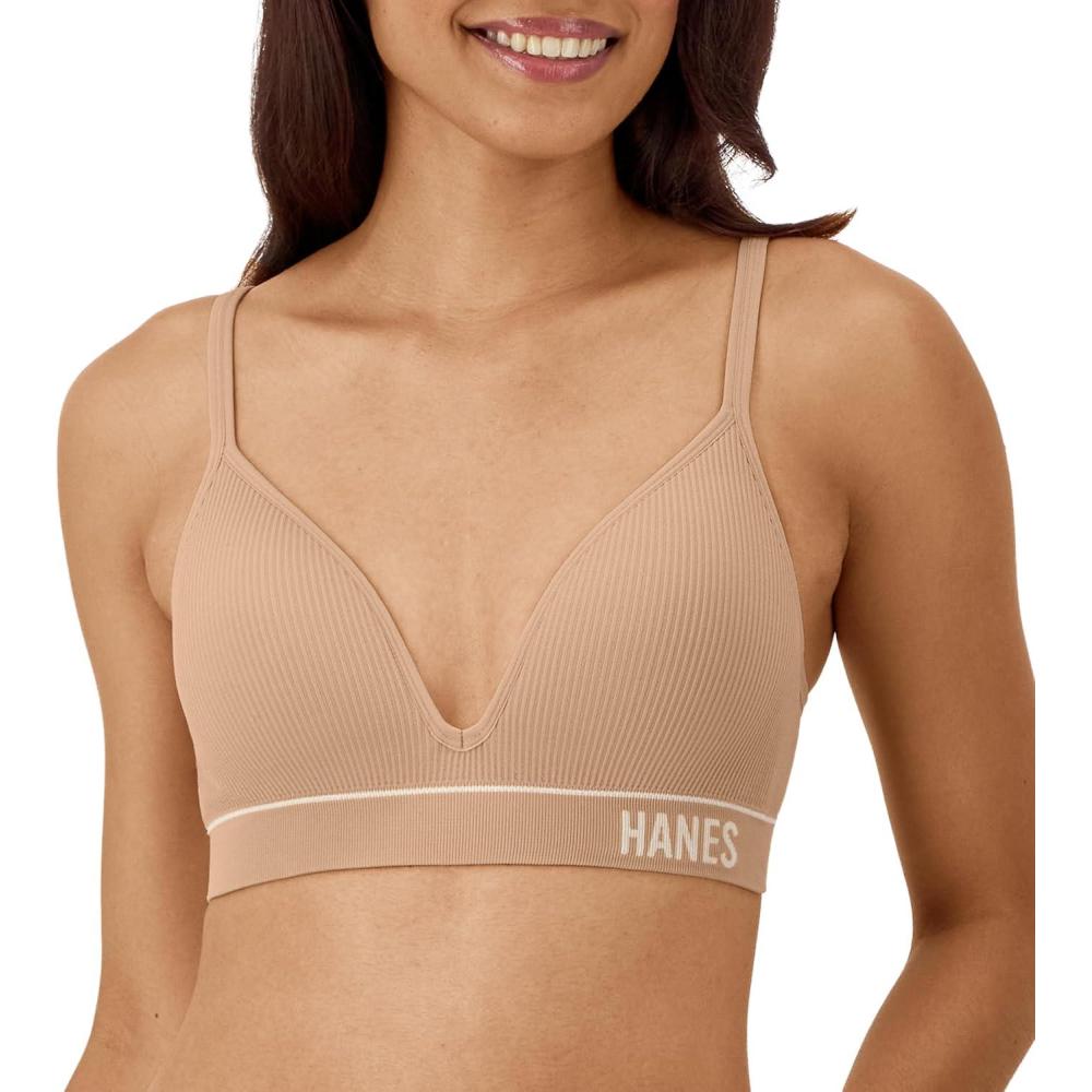 imageHanes Womens Originals Seamless Wireless Bra ComfortFlex Fit Rib Contour Bra Full CoverageDeep Glow