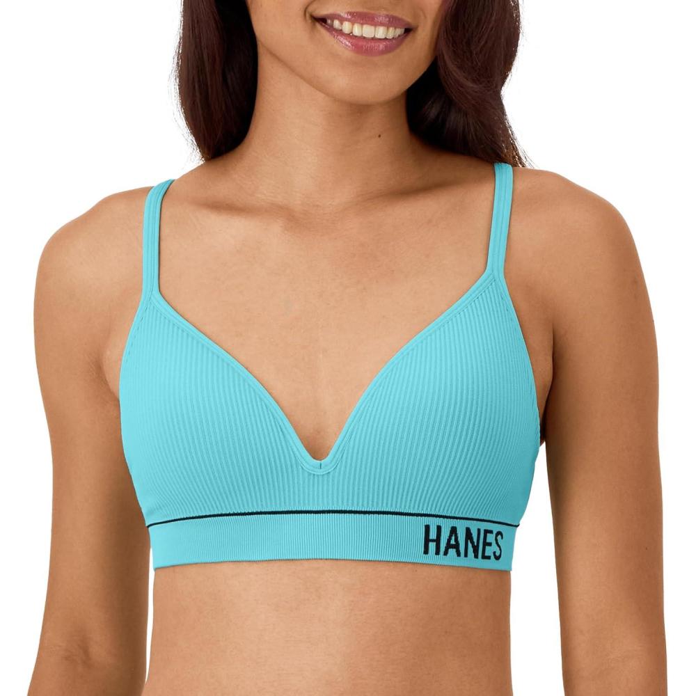 imageHanes Womens Originals Seamless Wireless Bra ComfortFlex Fit Rib Contour Bra Full CoverageTeal Tone
