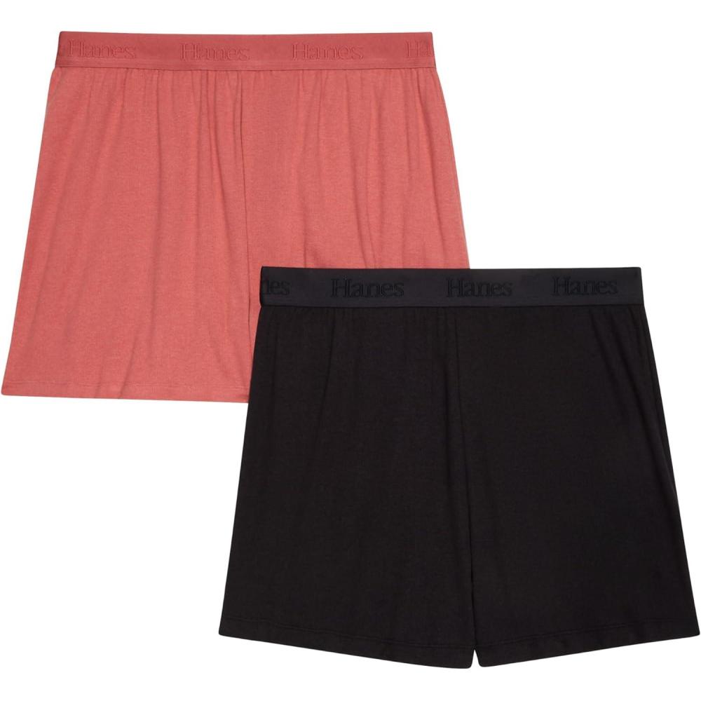 imageHanes Womens Originals Sleep Shorts 2Pack Comfywear Supersoft Lounge Shorts Pack 325quotBlackNatural Cedar