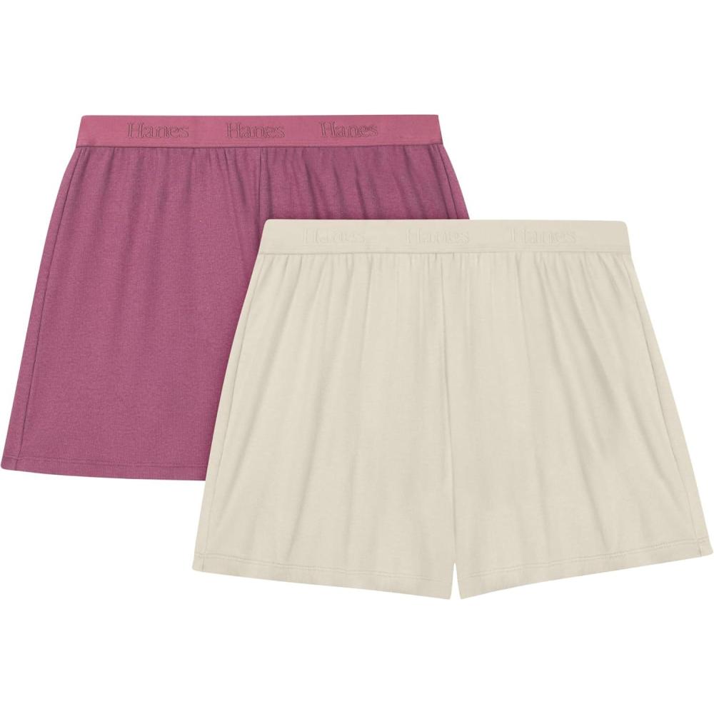 imageHanes Womens Originals Sleep Shorts 2Pack Comfywear Supersoft Lounge Shorts Pack 325quotCocoa ButterMauve Mood