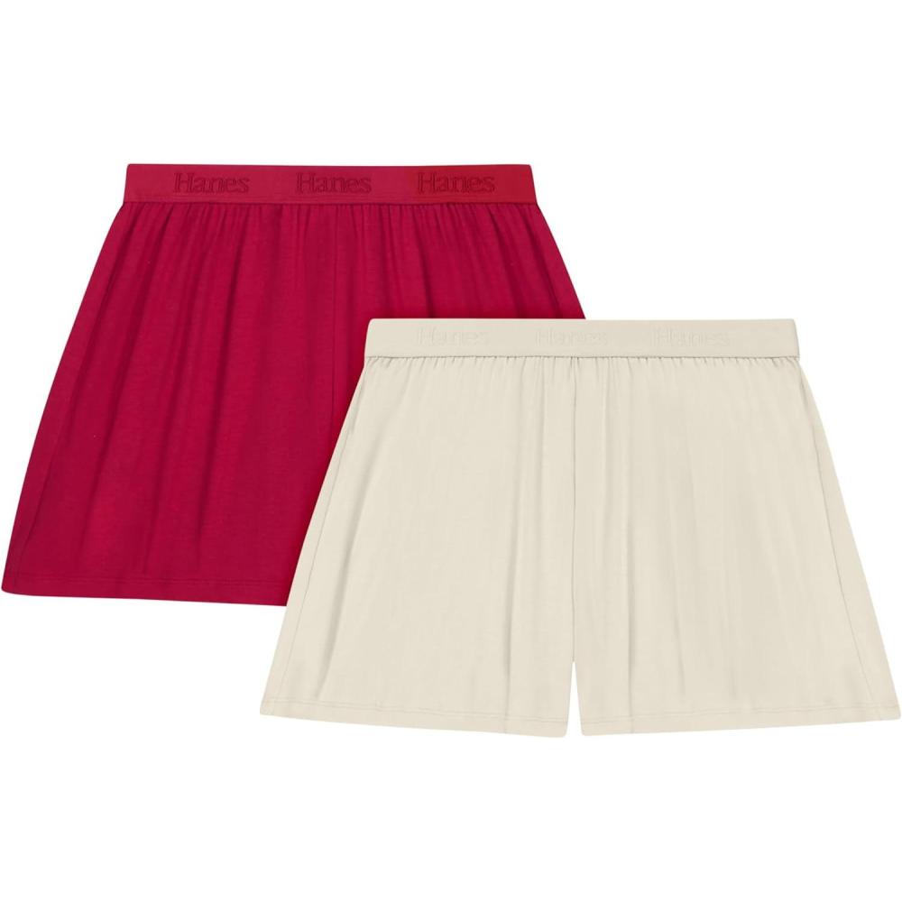 imageHanes Womens Originals Sleep Shorts 2Pack Comfywear Supersoft Lounge Shorts Pack 325quotCocoa ButterRosey Red
