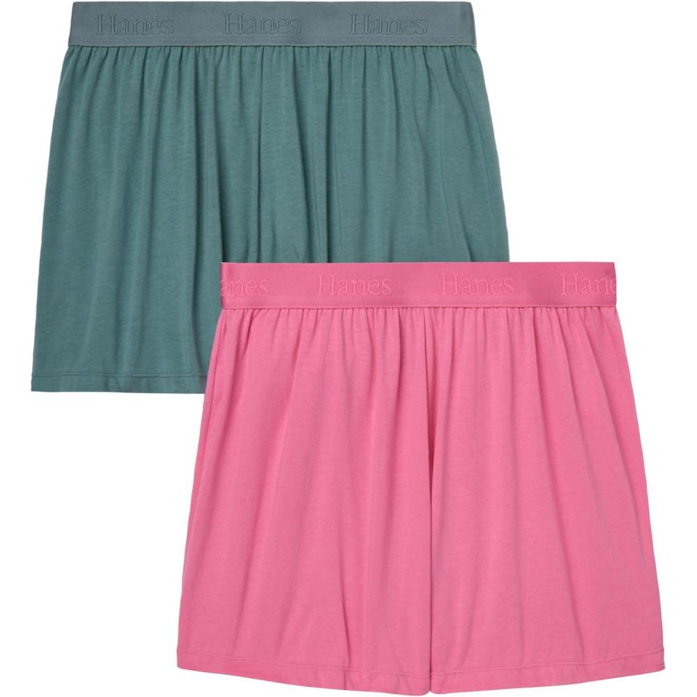 imageHanes Womens Originals Sleep Shorts 2Pack Comfywear Supersoft Lounge Shorts Pack 325quotFaded Sage GreenParrot Pink