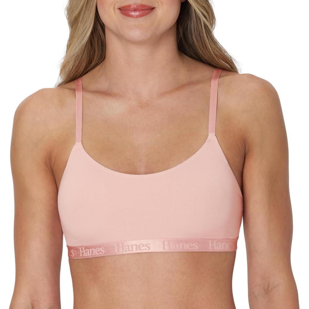 imageHanes Womens Originals Supersoft String Bralette Pullover Bra Scoop NecklineCotton Candy Pink