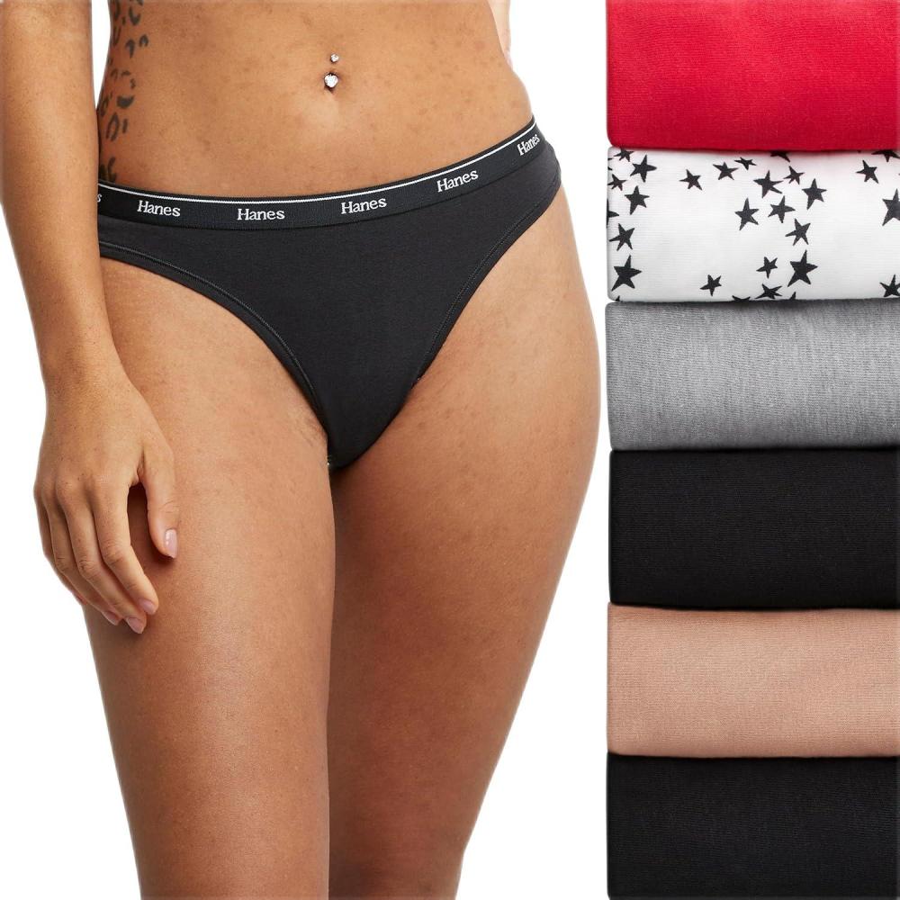 imageHanes Womens Originals Thong Panties Breathable Stretch Cotton Underwear Assorted 6PackBasic Color Mix