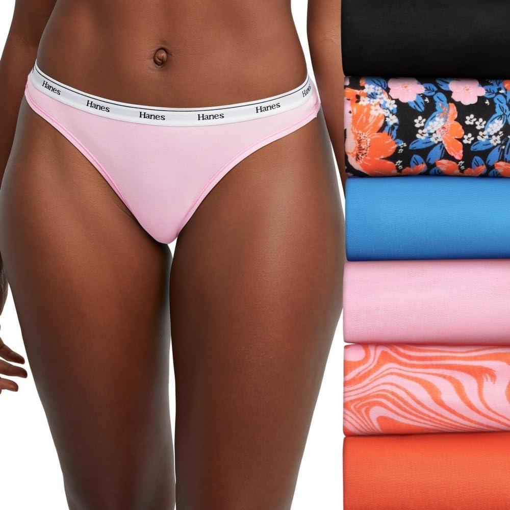 imageHanes Womens Originals Thong Panties Breathable Stretch Cotton Underwear Assorted 6PackFashion Color Mix