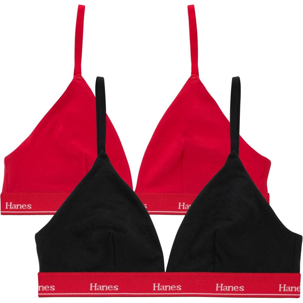 imageHanes Womens Originals Triangle Bralette Pack Breathable Stretch Cotton Bras 2PackBlack With Shelton RedShelton Red