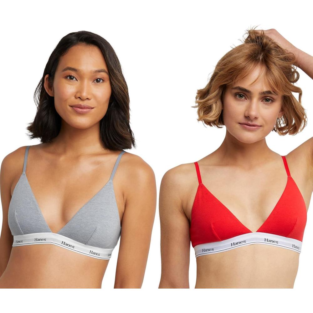imageHanes Womens Originals Triangle Bralette Pack Breathable Stretch Cotton Bras 2PackShelton RedConcrete Heather