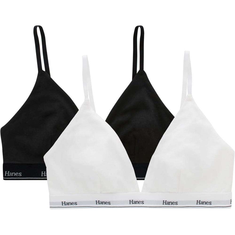 imageHanes Womens Originals Triangle Bralette Pack Breathable Stretch Cotton Bras 2PackWhiteBlack