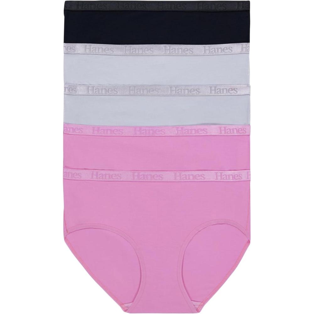 imageHanes Womens Originals Ultra SuperSoft Hipster Underwear 5 PackBlackSilver OpalStrawberry Candy Pink