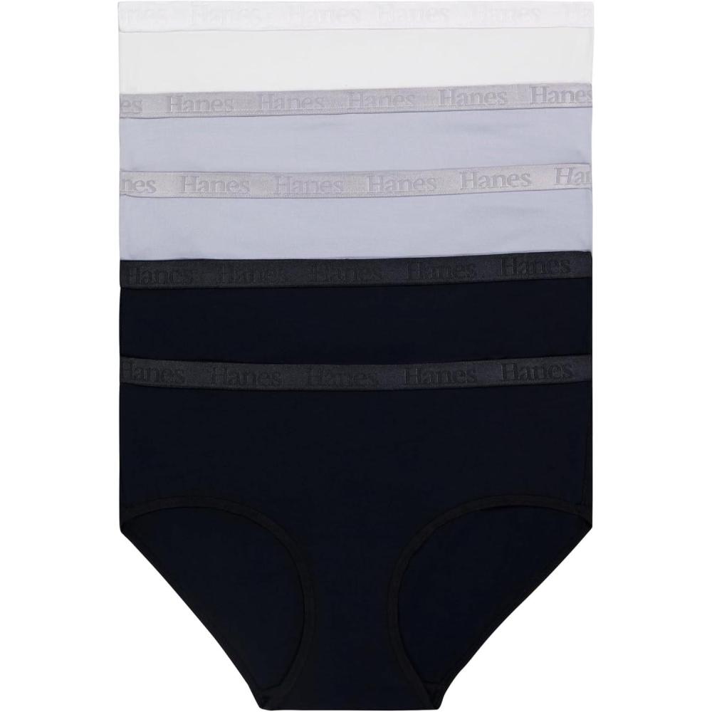 imageHanes Womens Originals Ultra SuperSoft Hipster Underwear 5 PackBlackSilver OpalWhite