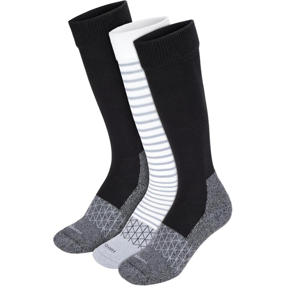 imageHanes Womens OvertheCalf Socks w Mild Graduated Compression Absolute Wellness NonBinding Cushioned Socks 3PackBlackGreyWhite