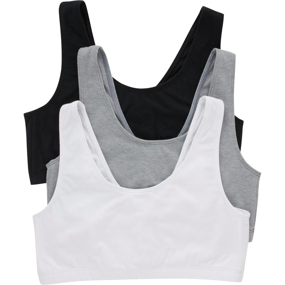 imageHanes Womens Pack Cotton Scoopneck Bralette LowImpact Sports Bra 3PackBlackConcrete HeatherWhite