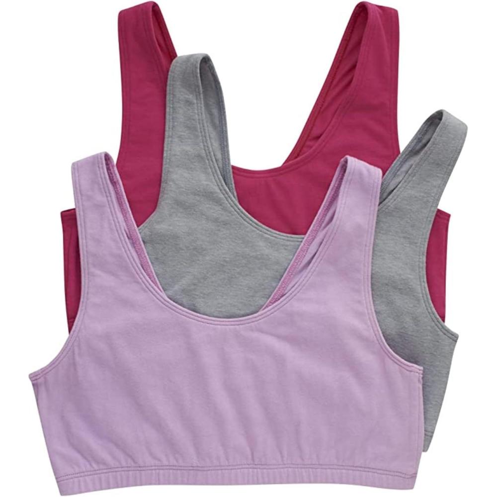 imageHanes Womens Pack Cotton Scoopneck Bralette LowImpact Sports Bra 3PackFantastic FuchsiaConcrete HeatherLilac