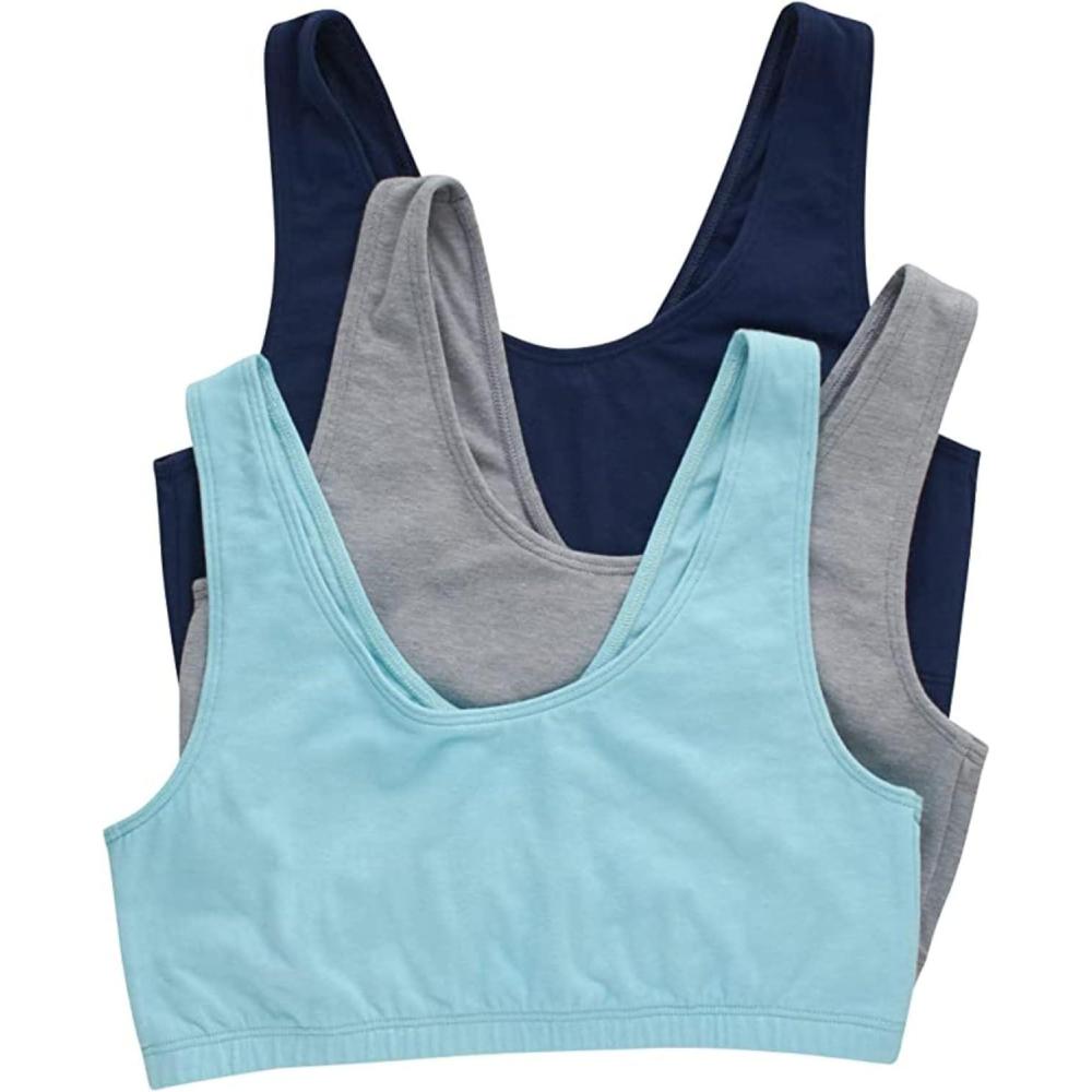imageHanes Womens Pack Cotton Scoopneck Bralette LowImpact Sports Bra 3PackNavyConcrete HeatherUltra Blue